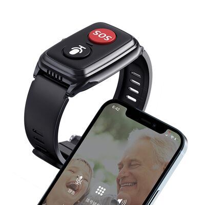 Smartwatch 4G D10-PRO GPS-Tracker, WLAN und LBS. Spezielle ältere Menschen. Mit Thermometer und Podometer. Schwarz