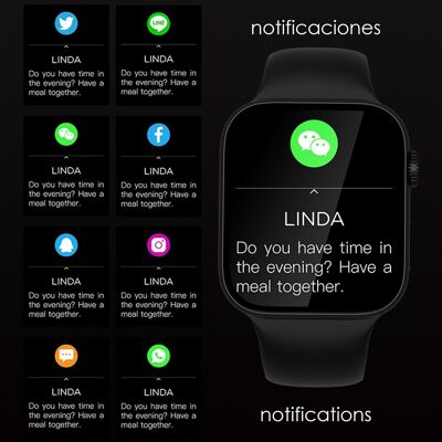 Smartwatch deportivo TK800. Modos deportivos, monitor cardiaco dinámico, tensión y oxígeno en sangre. Notificaciones de redes sociales. Negro