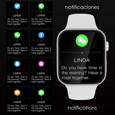 Smartwatch deportivo TK800. Modos deportivos, monitor cardiaco dinámico, tensión y oxígeno en sangre. Notificaciones de redes sociales. Blanco