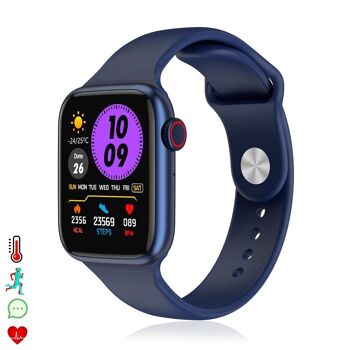 Montre connectée AW9 avec couronne multifonction. Thermomètre, moniteur cardiaque, oxygène sanguin, appels Bluetooth. Compatible Android. Bleu foncé 1