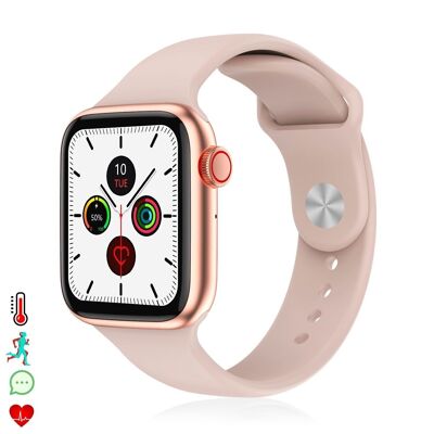 AW9 Smartwatch mit Multifunktionskrone. Thermometer, Herzmonitor, Blutsauerstoff, Bluetooth-Anrufe. Android-kompatibel. Rosa
