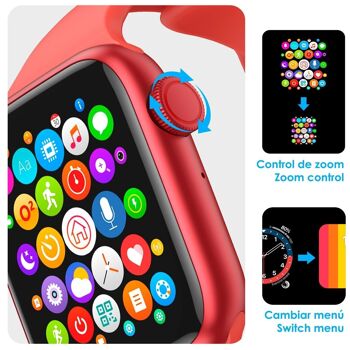 Montre connectée AW9 avec couronne multifonction. Thermomètre, moniteur cardiaque, oxygène sanguin, appels Bluetooth. Compatible Android. Rouge 2