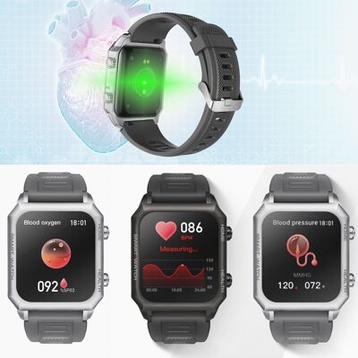 Smartwatch F900 avec traitement au laser sanguin, thermomètre corporel, moniteur cardiaque et O2 sanguin. Divers modes sportifs. Argent