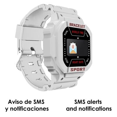Brazalete inteligente i3 con monitor cardiaco y notificaciones. Monitor deportivo para ciclismo, running y volleyball. Blanco
