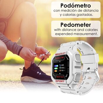 Bracelet intelligent i3 avec moniteur de fréquence cardiaque et notifications. Moniteur sportif pour le cyclisme, la course à pied et le volley-ball. Blanc 2