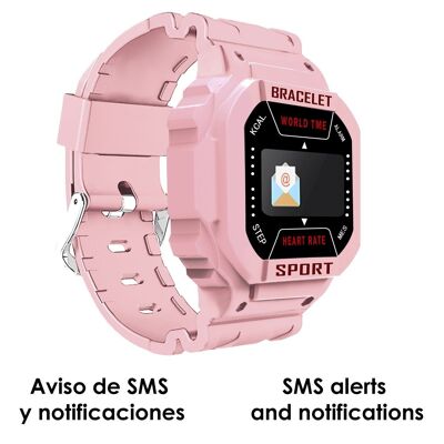 Brazalete inteligente i3 con monitor cardiaco y notificaciones. Monitor deportivo para ciclismo, running y volleyball. Rosa