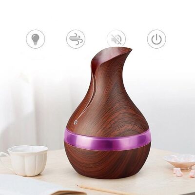 Humidificador de 300ml con luces Led RGB. Marrón Oscuro