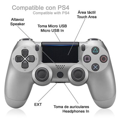 Controller wireless con vibrazione compatibile con PS4. Funzionalità complete. D'argento
