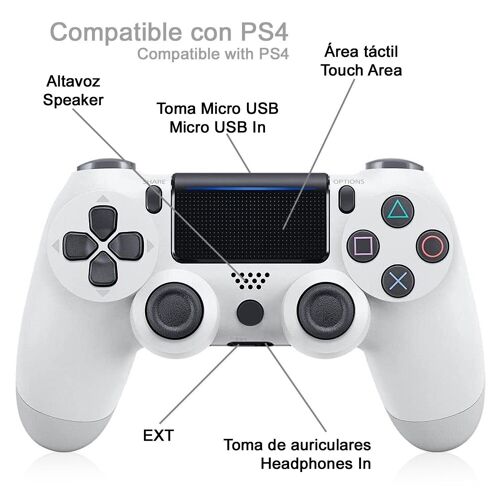 Mando inalámbrico con vibración compatible con PS4. Funciones completas. Blanco