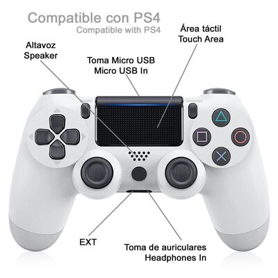 Controller wireless con vibrazione compatibile con PS4. Funzionalità complete. Bianco