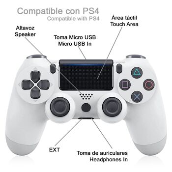 Manette sans fil avec vibration compatible PS4. Fonctionnalités complètes. Blanc