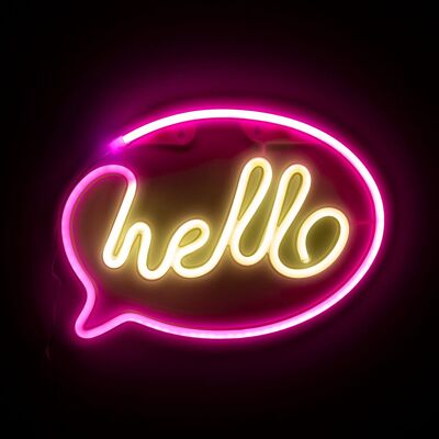 Two-tone pendant neon Hello design. Multicolored