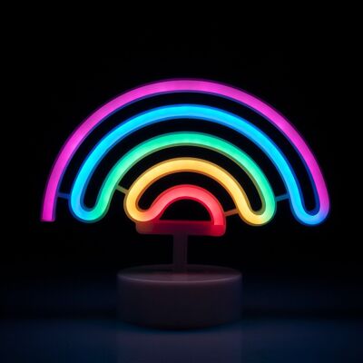 Mehrfarbiges Neon mit Sockel, Regenbogendesign. Mehrfarbig