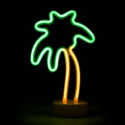 Zweifarbiges Neon mit Sockel, Palmendesign. Mehrfarbig