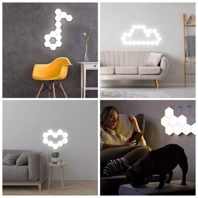 Lot de 6 luminaires LED interconnectables, à accrocher au mur ou à poser. Avec télécommande et commande tactile individuelle. Multicolore