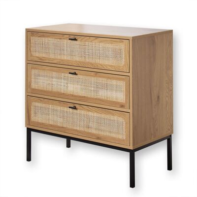 Chest of 3 Drawers Rattan Front - W80 x D39 cm