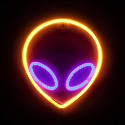 Neon giallo caldo pendente, design Retro Alien. Giallo