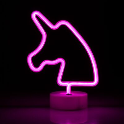 Fuchsia Neon mit Sockel, Einhorn-Design. Rosa