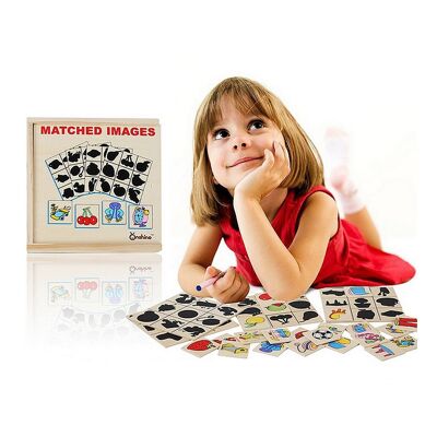 Wooden puzzle for children, matching game 40 pieces. Educational toy for early ages. Multicolored