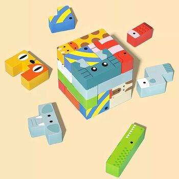 Animal Tetris pour enfants, avec plateau et pièces en bois. Comprend un cube de puzzle et 4 jeux pour 2 joueurs. Multicolore 2