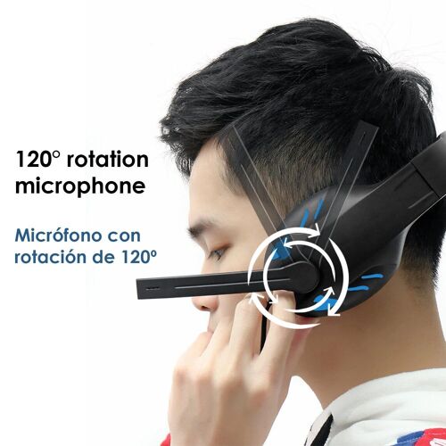 Headset IN-968. Auriculares gaming con micro, conexión minijack y luces LED, para PS4, smartphone, tablet, PC, etc. Azul