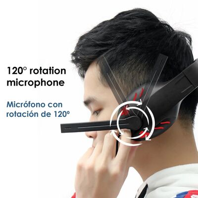 Headset IN-968. Gaming headphones with microphone, minijack connection and LED lights, for PS4, smartphone, tablet, PC, etc. Red