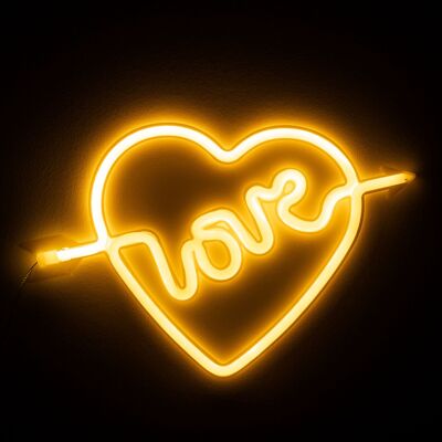 Neón colgante amarillo diseño Corazón Love. Amarillo