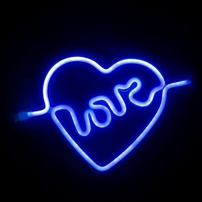 Neon blue pendant Heart Love design. Blue