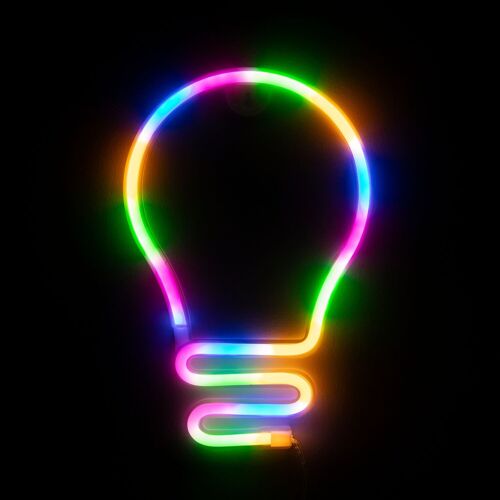 Neón colgante multicolor, diseño Bombilla. Multicolor