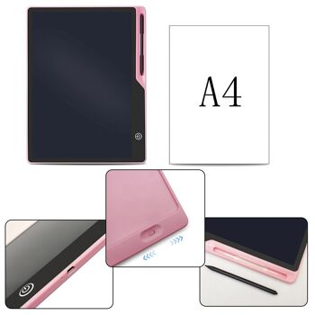 Tablette de dessin et d'écriture LCD 16 pouces, fond multicolore. Portable, avec verrou d'effacement et batterie rechargeable. Rose clair