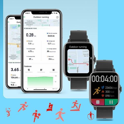 Smartwatch DT102, pantalla de alta resolución. Monitor cardiaco, ECG, modo multideporte. Notificaciones de APPs. Negro