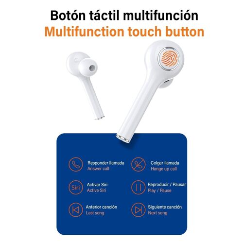 Auriculares TWS TW13 Bluetooth 5.0, táctiles. Base de carga con indicador de carga, 300mAh. Negro