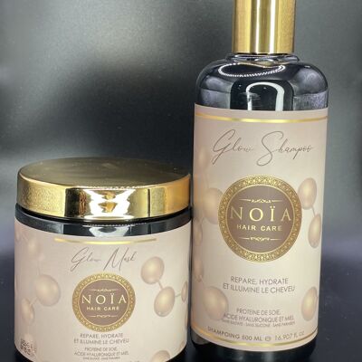 Glow Shampoo + Mask Duo Offerta di proteine della seta, acido ialuronico e miele