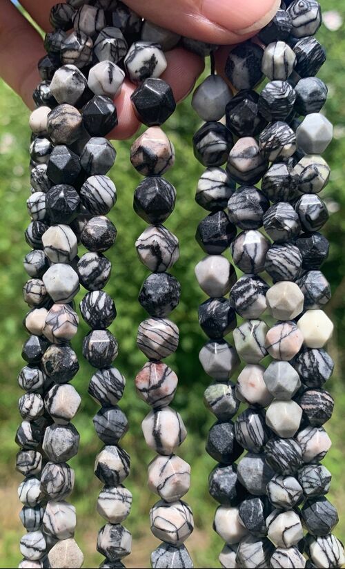 Perles en jaspe picasso forme diamant, entre 6 et 10mm - 6mm