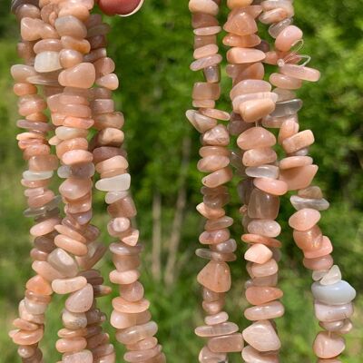 Perles en pierre de lune pêche, forme chips