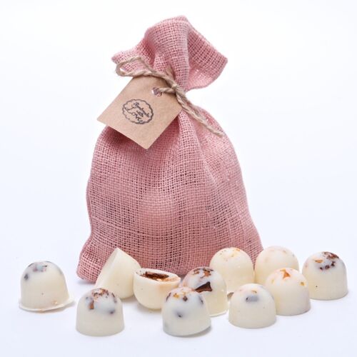 Orange & Cinnamon Scented Natural Wax Melts in Pink Linen Bag of 10 each