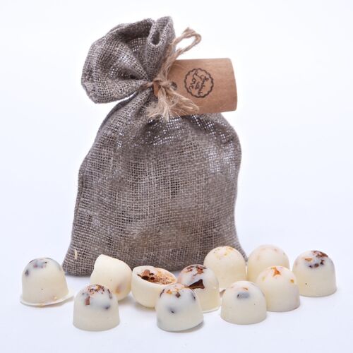 Orange & Cinnamon Scented Natural Wax Melts in Grey Linen Bag of 10 each