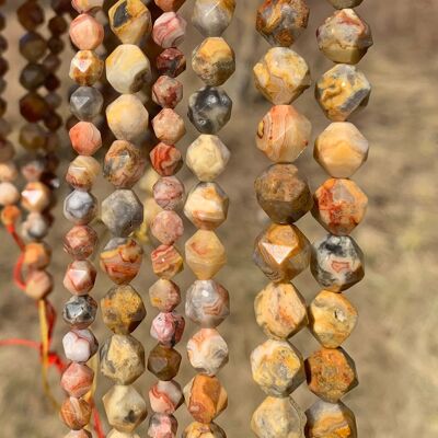 Perles en agate crazy lace, forme diamant, entre 6 et 10mm - 8mm