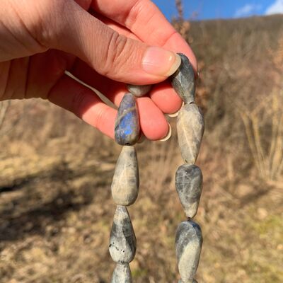 Perles en labradorite, forme goutte facettées 12 x 26mm