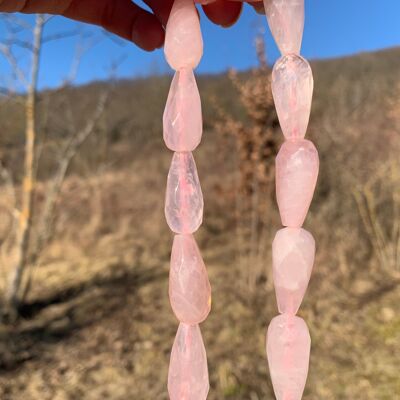 Perles en quartz rose, forme goutte facettées 12 x 26mm