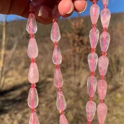 Perles en quartz rose, forme goutte facettées 8 x 16mm