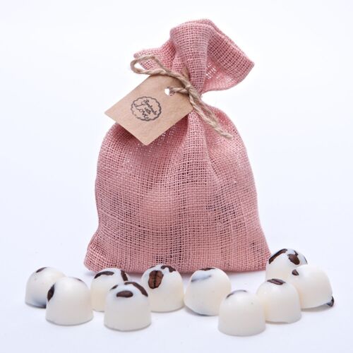 Vanilla & Coffee Scented Natural Wax Melts in Pink Linen Bag of 10 each