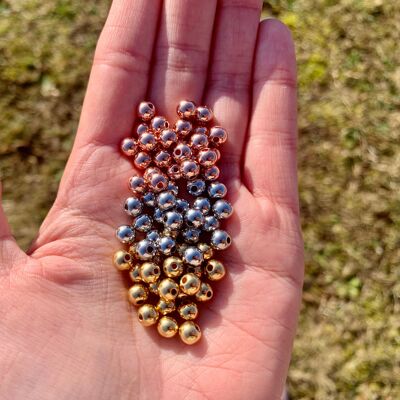 Lot de 100 perles rondes en acier inoxydable entre 3 et 12mm - Doré: 5mm, trou de 1,5mm
