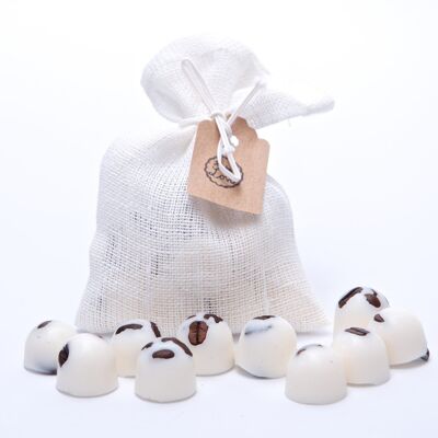Vanilla & Coffee Scented Natural Wax Melts in White Linen Bag of 10 each