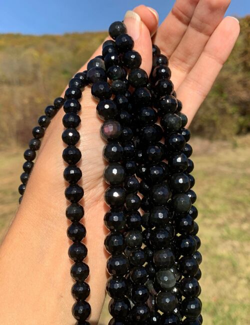 Perles en obsidienne oeil céleste (arc-en-ciel) facettées entre 6 et 10mm - 6mm