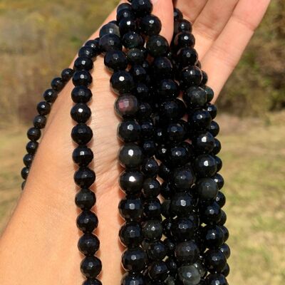 Perles en obsidienne oeil céleste (arc-en-ciel) facettées entre 6 et 10mm - 8mm