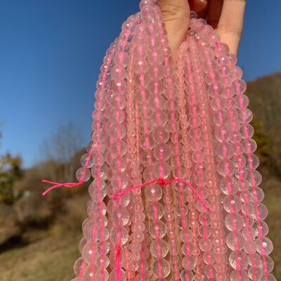 Perles en quartz rose facettées transparentes entre 4 et 12mm - 4mm