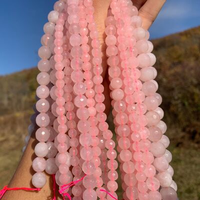 Perles en quartz rose facettées non transparentes entre 4 et 12mm - 8mm