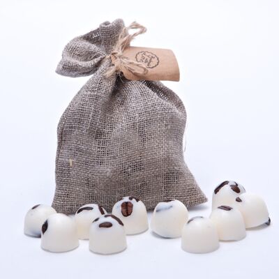 Vanilla & Coffee Scented Natural Wax Melts in Grey Linen Bag of 10 each