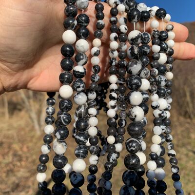 Perles en jaspe zebré noir entre 4 et 12mm - 4mm